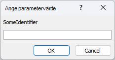 Visar ett exempel på en oväntad dialogruta för Ange parametervärde i Access, med en identifierare som heter SomeIdentifier, ett fält där du kan ange ett värde och knapparna OK och Avbryt.