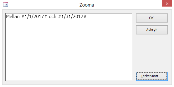 Ett uttryck i dialogrutan Zooma.