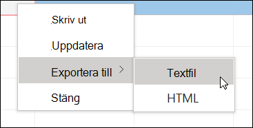 Skärmbild av en snabbmeny med en undermeny