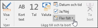 Skärmbild av gruppen Lägg till & Ta bort på fliken Fälts ribbbon.
