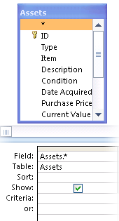 En fråga med alla tabellfält tillagda
