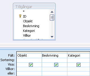 En fråga med tre fält i designrutnätet