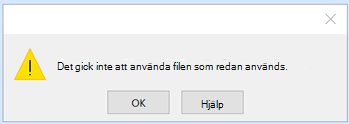 Det gick inte att använda sökvägen till database.accdb, filen används redan.