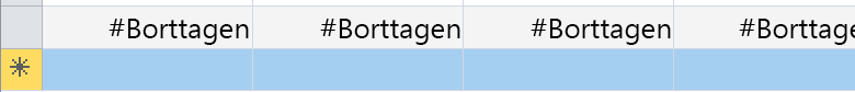 Rad som visar fält som säger borttagna