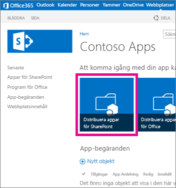 Panelen Distribuera program för SharePoint på en webbplats med programkatalogen