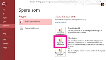 Alternativet Spara för distribution på sidan Spara som