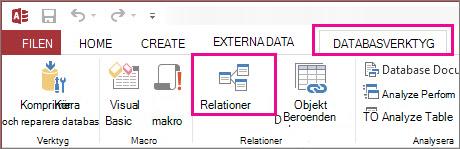 Knappen Relationer på fliken Databasverktyg