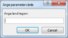 En parameteruppmaning med texten Ange land/region.