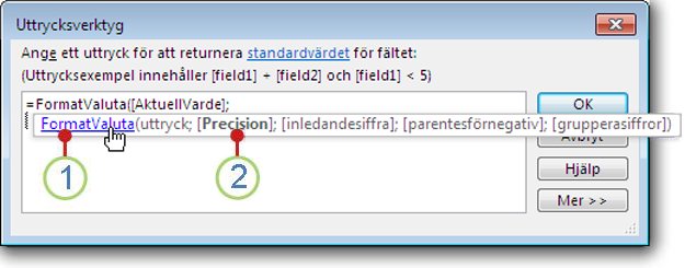 Snabbinfo om en funktion.