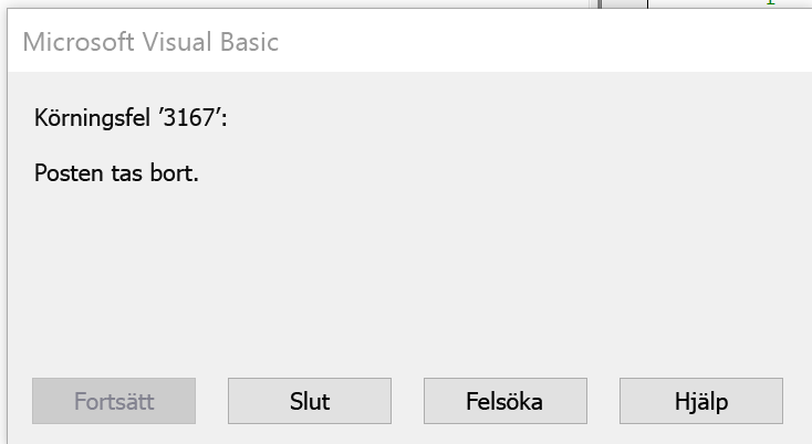 Fel som anger att posten har tagits bort.