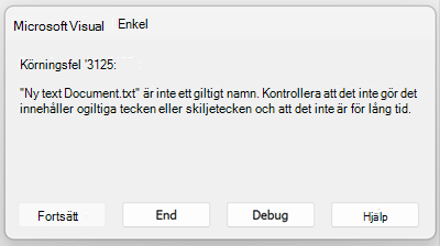 Skärmbild av körningsfelet 3125