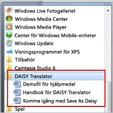 Start-menyn som visar Daisy-filer efter installationen