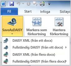 Nedrullningsbar meny för Save as Daisy
