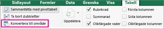 Välj Konvertera till intervall på fliken Tabell