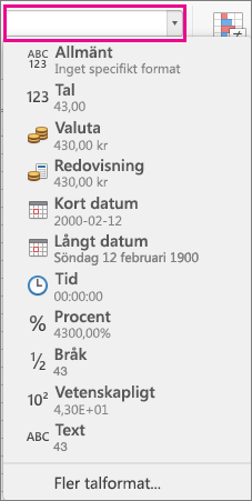 Rutan Talformat på fliken Start
