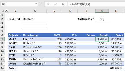 Exempel på orderformulär med en anpassad funktion