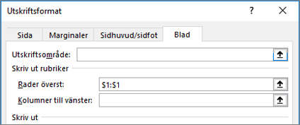 Fliken Blad i dialogrutan Utskriftsformat