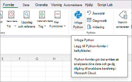 Gå till Formler och välj sedan Infoga Python.