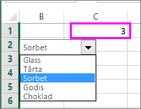I länkade celler visas objektnummer när objektet är markerat.