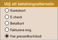 Exempel på alternativknappskontroller
