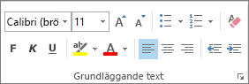Alternativen i gruppen Grundläggande text