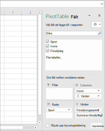 Pivottabellfält