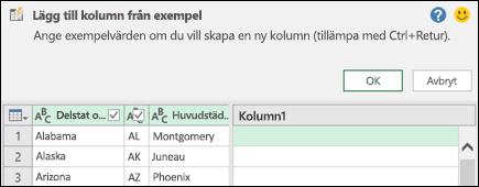 Power Query – kombinera kolumner från exempelruta