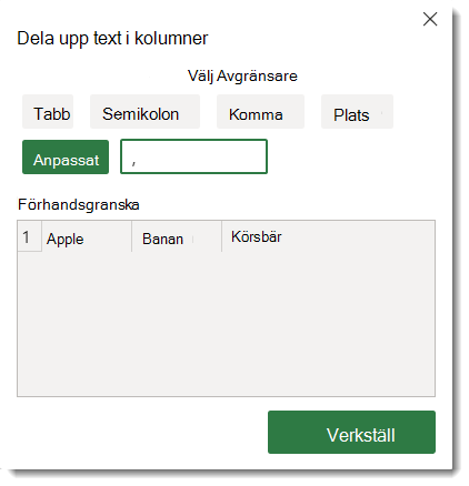 Alternativ för Dela upp text till kolumner