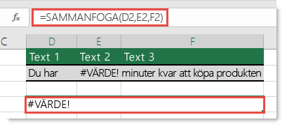 #VÄRDEFEL!-fel i SAMMANFOGA