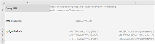 Ett exempel på funktionen FILTERXML