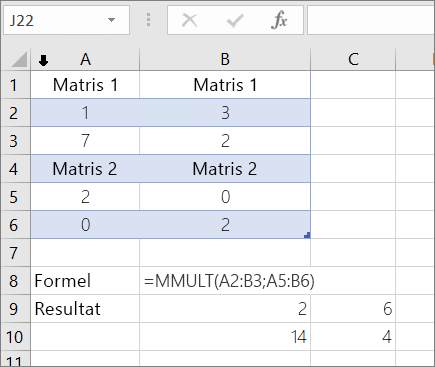 Funktionen MMULT – exempel 1