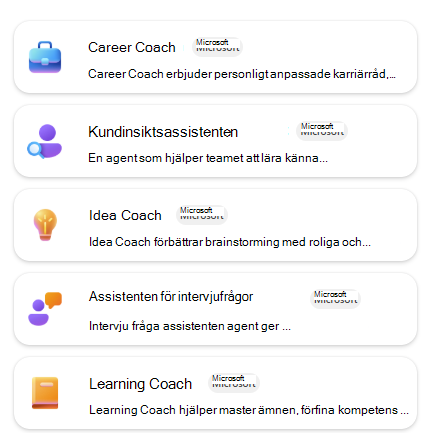 En lista över inbyggda agenter för mallar