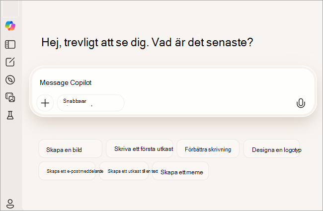 Skärmbild som visar kostnadsfri version av Copilot för användare som inte är inloggad