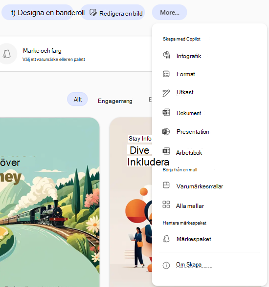 skärmbild av användargränssnittet för att välja Fler än varumärkespaket i Microsoft 365 Copilot.