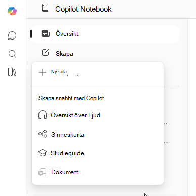 Skärmbild av menyn Skapa med Mind map som ett tillgängligt alternativ.
