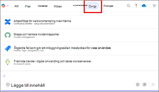 Annan flik markerad på SnabbNABB-menyn .