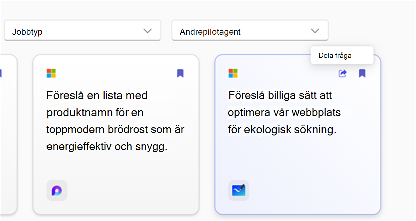 Promptar för att prova sida som visar tillgängliga prompter med filteralternativ som app, uppgift och jobbtyp.