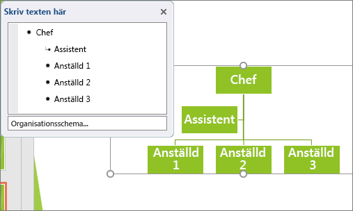 Visar ett exempel på ett SmartArt-organisationsschema