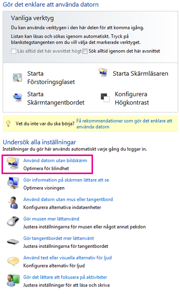 Hjälpmedelscenter i Windows