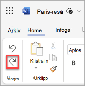 Knappen Gör om i Microsoft Word för webben.