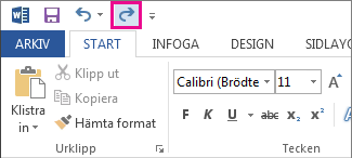 Kommandot Gör om i verktygsfältet Snabbåtkomst