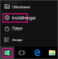 Komma till Inställningar från Start i Windows 10