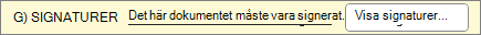 Dokumentet måste signeras – varning