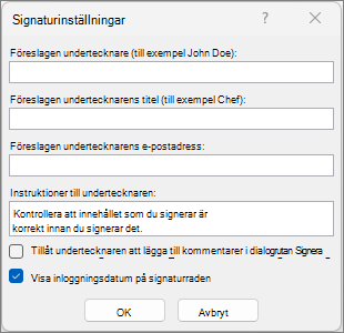 Dialogrutan Signaturinställningar
