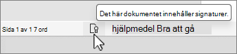 Knappen Signaturer i statusfältet