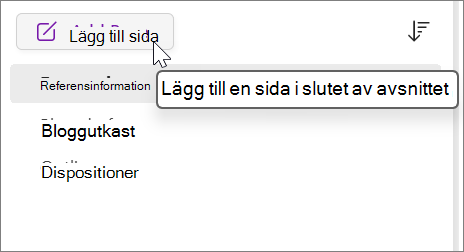 Välj för att lägga till en sida i slutet av avsnittet
