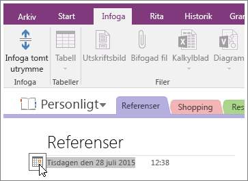 Skärmbild av hur du ändrar datumstämpeln för en sida i OneNote 2016.