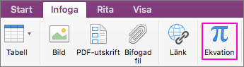 Klicka på fliken Infoga och välj Ekvation