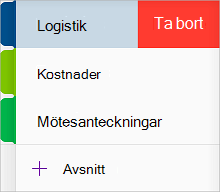 Ta bort ett avsnitt i OneNote för iOS