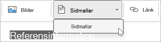 Sidmallar som finns under fliken Infoga